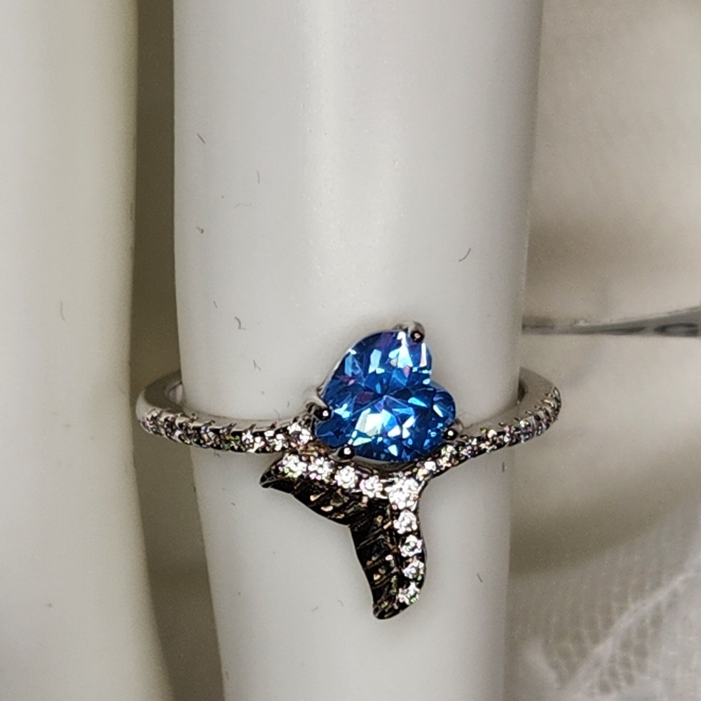 Sz.6 Mermaid 🧜‍♂️ Tail Heart S925 Ring By the Sea